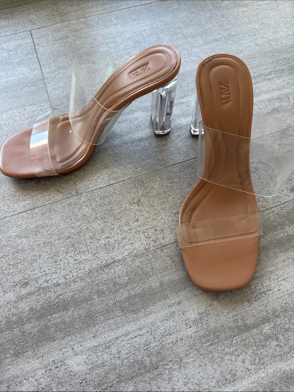 Clear and tan block heel sandals size 5 | going out, special occasion, y2k - Picture 5 of 7